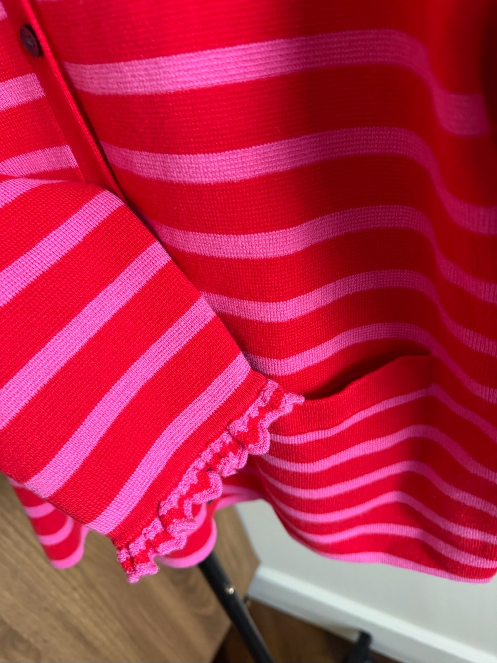 Boden Red & Pink Striped Ruffle Collar Cardigan Sweater Size S NWOT Wool Cotton - Picture 2 of 13